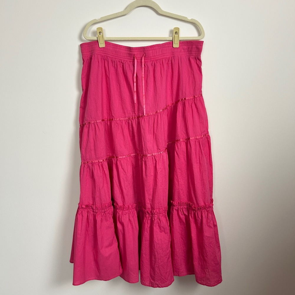 Vintage Y2K April Why Not Pink Tiered Maxi Skirt Cotton Boho Peasant Size L